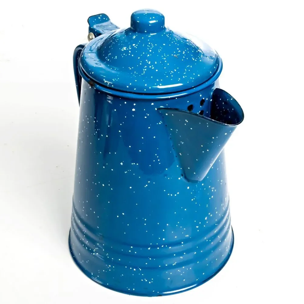 Vintage Enamel Blue & White Speckled Camping/Cowboy Coffee Pot Kettle 7.5in